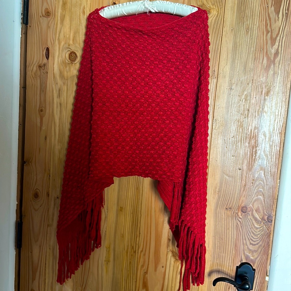 Knit red poncho